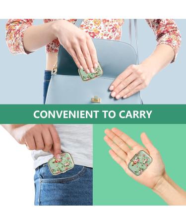Retro Green Floral Pill Box with Mirror - 2PC Travel Pill Organizer for Vitamins & Supplements - Small Bronze Design for Wallet or Bag - Buy Online on GoSupps.com