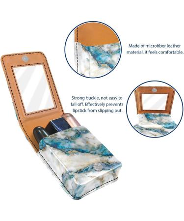 Travel Lipstick Organizer Case | Portable Makeup Bag with Mirror | White Blue Marble Texture - Buy Online on GoSupps.com