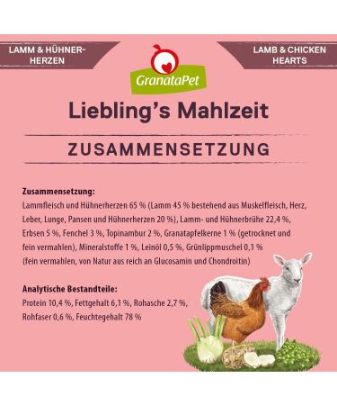 Granapet Liebling's Meal Lamb & Chicken Hearts - Grain-Free No Sugar Dog Food (6 x 800g) - Premium Wet Food for Dogs - Buy Online on GoSupps.com