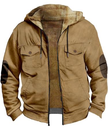Hanxiulin Oversized Plush Jacket for Men | Winter Coat & Hiking Hoodie - Casual Lightweight Quilted Khaki - Buy Online on GoSupps.com