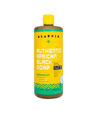 Alaffia Skin Care, Authentic African Black Soap, All in One Body Wash, Face Wash, Shampoo & Shaving Soap with Fair Trade Shea Butter, Peppermint 32 Fl Oz Peppermint 32 Fl Oz (Pack of 1)