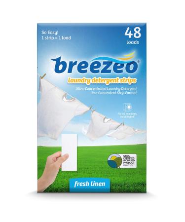 Breezeo Laundry Detergent Strips (Laundry Detergent Sheets), Fresh Linen Scent, 48 Loads  More Convenient than Pods, Pacs, Liquids or Powders  Great for Home, Dorm, Travel, Camping & Hand-Washing