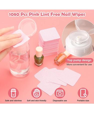 1080 Pink Lint Free Nail Wipes Kit + 3 Pcs Disposable Nail Polish Remover Pads & 2 Cuticle Pushers - Buy Online on GoSupps.com
