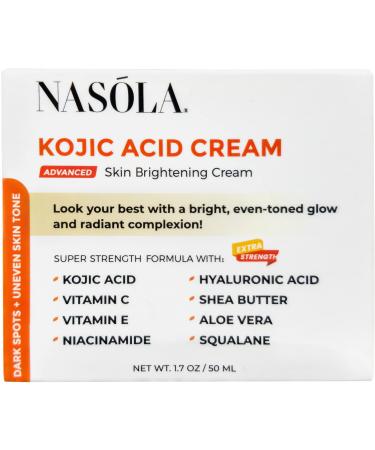 Nasola Kojic Acid Cream for Skin Brightening  Acne Dark Spot Remover for Face & Body  Women & Men  Underarm & Armpit  Fades Hyperpigmentation & Evens Tone