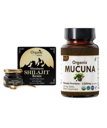 ORGANIC SPREE Pure Himalayan Shilajit Resin & Mucuna Supplement 20g & 120 Tablets 85+ Trace Mineral Fulvic Acid Resin & USDA Organic Mucuna Pruriens