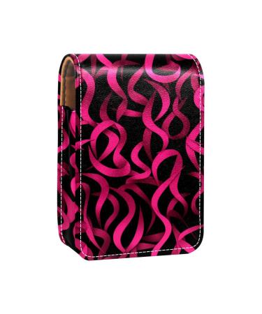 Lipstick Case Leather Lip Gloss Lipstick Organizer with Mirror Mini Lipstick Holder Bag Breast Cancer Ribbon Pink O856g3dmcp