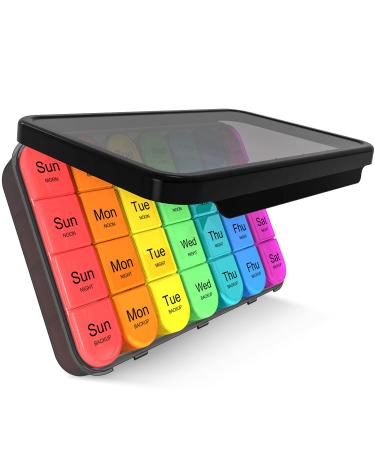 Weekly Pill Organizer 4 Times a Day Windtrace Daily Pill Box Organizer 7 Day Moisture-Proof Medication Organizer Large Travel Pill Case Container Dispenser to Hold Medicine Vitamin and Supplements Black