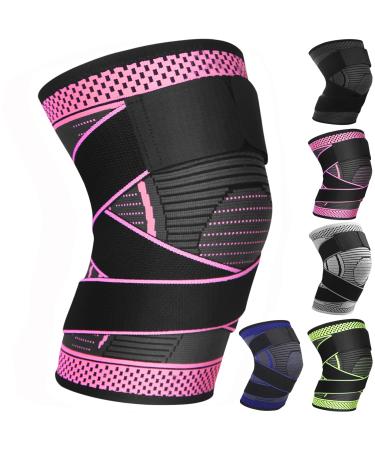 Adjustable Knee Support Brace 1 pack Compression Knee Sleeves for Men Women Use for Meniscus Tear Arthritis Tendinitis Ligament Injury Weight Lifting Anti Slip Knee Brace (Rose Red Large) Rose Red Large