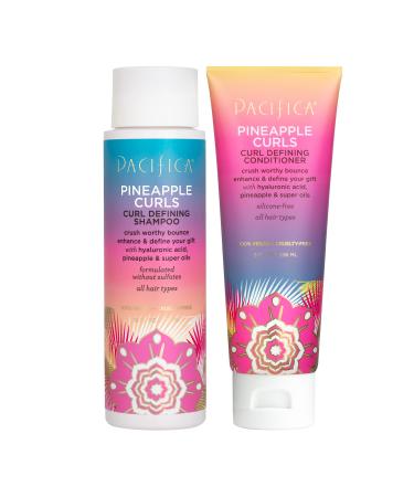Pacifica Beauty Pineapple Curls Defining Shampoo + Pineapple Curls Defining Conditioner | Hyaluronic Acid | For Curly and Textured Hair | 100% Vegan & Cruelty Free | 2 Piece Set - Packaging May Vary Shampoo + Conditioner