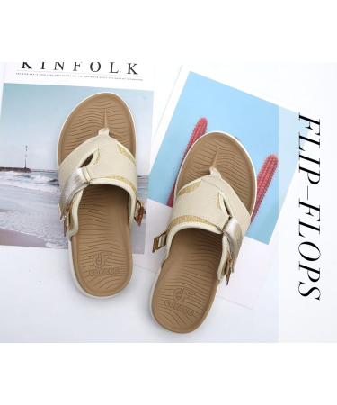 COFACE Women's Flip-Flops Sandals - Lightweight Athletic Cushion Orthotic Thong Sandals with Arch Support for Beach & Summer - Size 8 Beige White - Buy Online on GoSupps.com