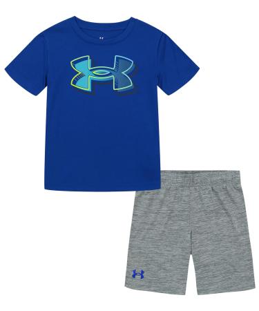 Under Armour boys Short Sleeve Tee and Short Set, Lightweight and Breathable 2T Royal Pop Out Logo