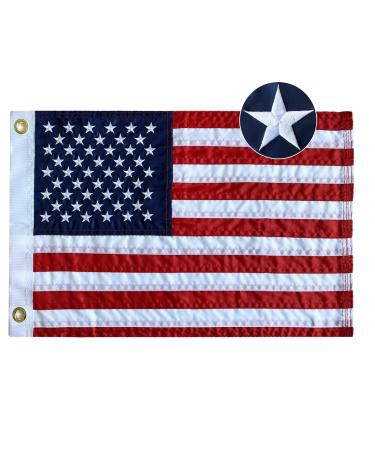 Mosprovie US Boat Flag 12x18 - Embroidered Stars American Boat Marine Flags Durable Polyester Sewn Stripes Nautical Flag for Boat Cabin Flags With 2 Brass Grommets