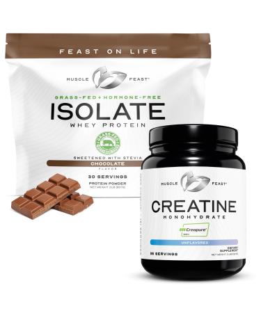 Muscle Feast Creatine + Isolate Bundle: 1 Creatine Powder (Unflavored 2lb) + 1 Whey Protein Isolate (Chocolate 2lb) | Premium Supplements Vegetarian Gluten Free
