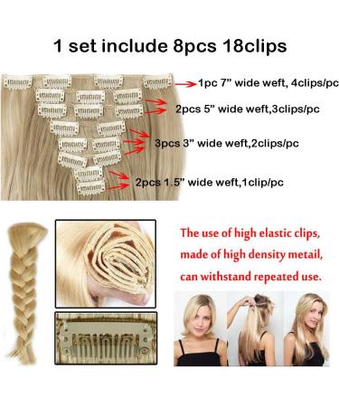 26 Ombre Colorful Synthetic Clip in Hair Extensions - Ash Blonde/Bleach Blonde - 8Pcs 18Clips - 26 inch - Buy Online on GoSupps.com