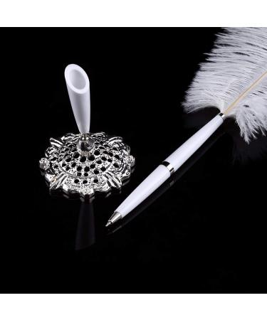Quill Pen - Ostrich Feather Wedding Signing Pen with Metal Holder | Gold & Silver Options Available - Buy Online on GoSupps.com