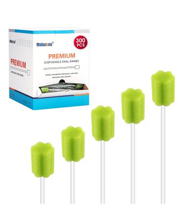 300 Pcs Oral Swabs-Unflavored & Sterile Disposable Dental Swabsticks for Mouth Cleaning- Individually Wrapped (Green)