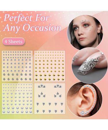 Silver Face Jewels: Self-Adhesive Rhinestones for Women & Girls - 4 Sheets Festival Gemstones - Buy Online on GoSupps.com