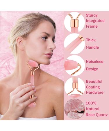 Rose Quartz Jade Roller for Face - Skin Care Massager for Women - Reduce Stress, Wrinkles, and Puffiness - Buy Online on GoSupps.com