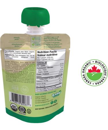 Baby Gourmet Organic Puree Baby Food Pouches - Simply Pear - No Added Sugar or Salt Non GMO No Fillers Gluten Free Kosher (128ml) 12-Pack Simply Pear 128ml (12-Pack) - Buy Online on GoSupps.com