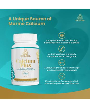 TURNER Calcium Plus: All-Natural Marine Calcium Supplement with Vitamins K2 & D3 - 90 Capsules - Buy Online on GoSupps.com