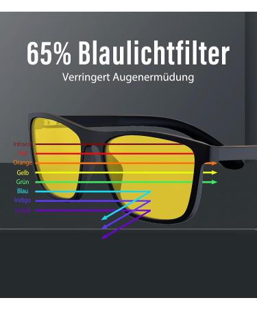 BloomoAK 99% Blue Light Blocking Gaming Glasses - Anti-Fatigue Yellow Tint Matte Black Rectangular Design for Screens & TV - Buy Online on GoSupps.com
