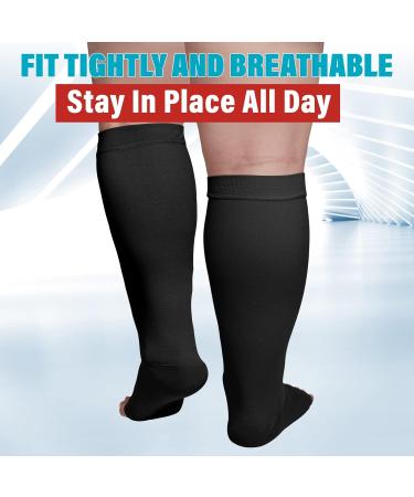 KEKING Extra Wide Calf Compression Socks 20-30 mmHg for Men & Women - Plus Size Open Toe Knee High Support Hose for Varicose Veins & Pain Relief - Black 5XL - Buy Online on GoSupps.com