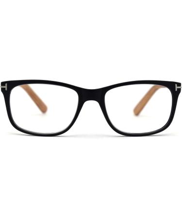 SA106 Mens Woodgrain Arm Rectangle Reading Glasses - Matte Black +1.25 | Stylish & Comfortable Eyewear for International Shipping - Buy Online on GoSupps.com