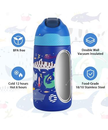 FEIJIAN Kids 12oz Insulated Water Bottle with Straw Lid - BPA-Free Stainless Steel Tumbler for Toddlers - Leak-Proof & Reusable - Ocean Blue - Buy Online on GoSupps.com