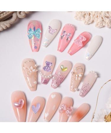 Heart Nail Charms 300PCS Mixed Bear Butterfly Bowknot Bow Nail Gem Pearlescent Color Resin Nail Art Decorations Accessories for Women Girls DIY Nail Design - Buy Online on GoSupps.com