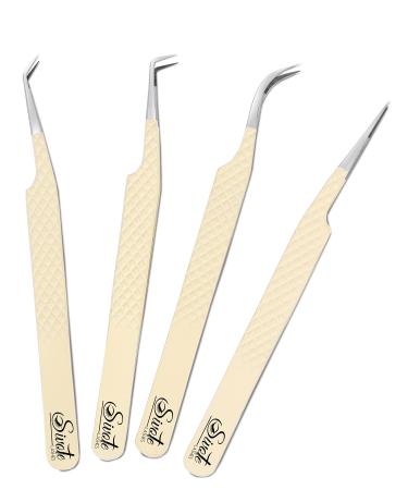SIVOTE Fiber Tips Lash Tweezers for Eyelash Extensions Set of 4 Curved Dolphin 90 Degree & 45 Degree Tweezer Vanilla Pack of 4 Vanilla
