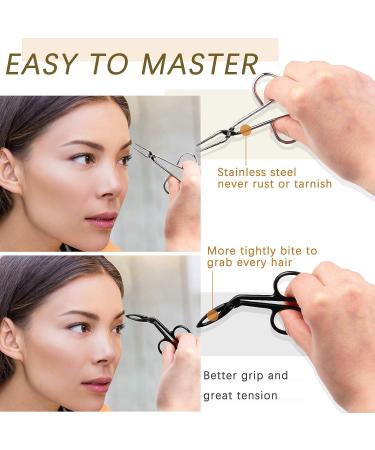 6-Piece Stainless Steel Scissors Shaped Eyebrow Tweezers Set - Flat and Slanted Tip Hair Pluckers for Brow Hair Removal, Silver and Black - Buy Online on GoSupps.com