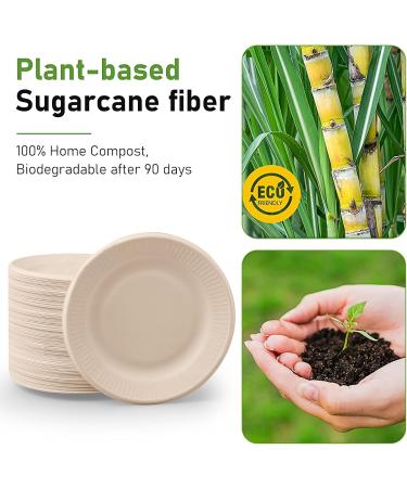 500 pcs Disposable Paper Plates 6 Inch Bulk Heavy Duty Sugarcane Brown Paper Plates Compostable Plates for Dessert Party Appetizer Cakes Restaurant Party Supplies - Buy Online on GoSupps.com