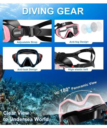 Aegend Adult Snorkeling Gear Set - Dry Snorkel, Panoramic View, Anti-Leak, Anti-Fog - Pink - Buy Online on GoSupps.com