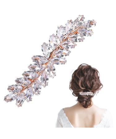 Rhinestone Hair Clips Hair Barrettes Crystal Hairpin for Women Sparkly Hair Hairpin for Wedding Bridal Flower Leaf Design Hair Accessories 1 Pc Rose Gold