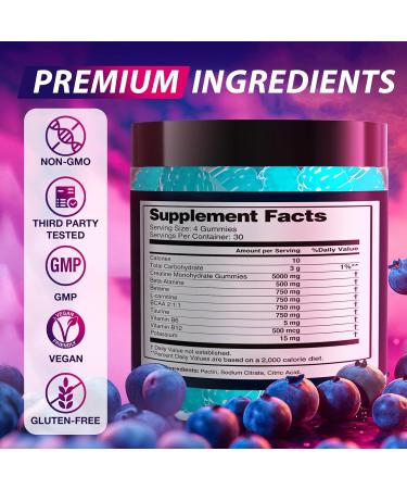 Asumtal Creatine Monohydrate Gummies Complex 8500 MG for Men & Women Creatine Monohydrate Supplement for Muscle Growth Strength & Energy Support Pre Workout Gummies 120 Count Blueberry - Buy Online on GoSupps.com