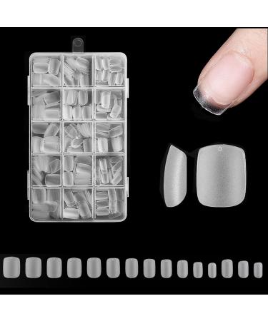 Extra Short Oval Nail Tips - ZAHRVIA 360Pcs Upgraded Matte Pre-Buff PMMA Soft Gel Full Cover Round Nail Tips No Filed Pre-shaped Double-sided Matte Fake Gel Nail Tips 15 Sizes QS07-360