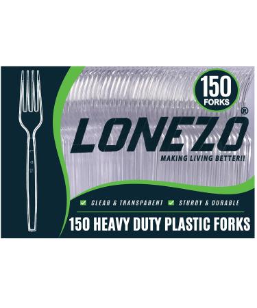 Lonezo 150 Count Plastic Forks Heavy Duty - Clear Forks Plastic Disposable 150 Count Clear Forks