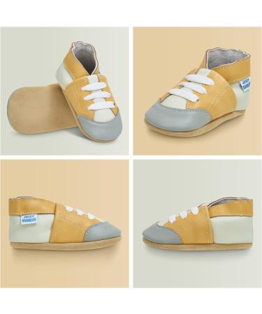 Yellow Leather Baby Walking Shoes | Soft Sole Baby Girl Boy Toddler Shoes 6-12 Months - Buy Online on GoSupps.com