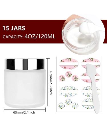 15 Pack 4 oz Frosted Glass Jars with Silver Lids - Refillable Cosmetic Containers for Cosmetics, Body Butter, Face Cream, Travel Size - Buy Online on GoSupps.com