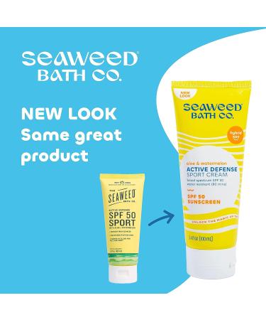 Seaweed Bath Co. Active Defense SPF 50 Sport Broad Spectrum Hybrid Sunscreen Cream - 3.4oz - Sustainably Harvested Seaweed, Aloe & Watermelon - Buy Online on GoSupps.com