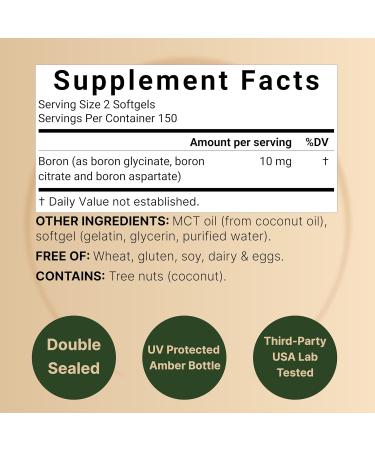 Boron 10mg 300 Softgels with MCT Oil | High Absorption | Triple Action Boron Supplement for Men & Women | Glycinate Citrate & Aspartate Complex | Trace Minerals for Hormone Bone & Joint Support - Buy Online on GoSupps.com