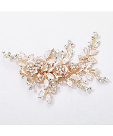 Wedding Hair Clip Rhinestone Bridal Handmade Flower Clip Crystal Hair Pins Bridal Bridesmaid Wedding Hair Accessories for Women and Girls Party Gift (Light Rose Gold) - Buy Online on GoSupps.com