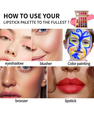 DE'LANCI 25 Color Lip Gloss Lipstick Palette - Professional Moisturizing & Long Lasting Makeup in Nude, Red, Peach, Pink Shades - Waterproof & Pigmented for Festival, Halloween, Body & Face Paint - Ideal for Girl/Women/ba - Buy Online on GoSupps.com
