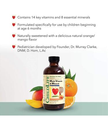 ChildLife Essentials Kids Liquid Multivitamin & Mineral Supplement - Natural Orange Mango Flavor - 8 Fl Oz Bottle - Gluten-Free & Non-GMO - 24 Servings - Buy Online on GoSupps.com