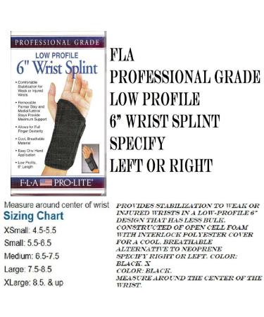 Florida Orthopedics Prolite Low Profile Wrist Splint Black Left Medium