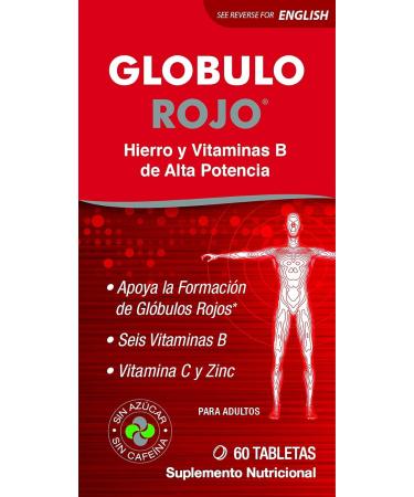 Globulo Rojo Iron Supplement - Dietary Supplement Pills with High Potency Iron & B Vitamins 60 Tablets - 6 Pack 60 Count (Pack of 6) - Buy Online on GoSupps.com