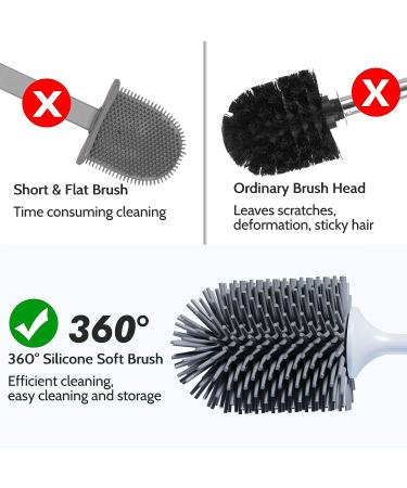 3 Pack Toilet Brush and Holder Set with Silicone Bristles - Gray Bathroom Accessories - Buy Online on GoSupps.com