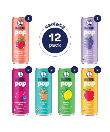 Health-Ade Pop Soda: Prebiotic Seltzer Water with Real Fruit Juice - Fiber Rich, Low Calorie, Plant Based 12 Pack Sampler - Organic, Vegan - Buy Online on GoSupps.com