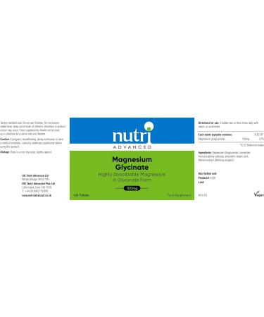 Nutri Advanced Magnesium Glycinate 100mg - High Strength Sleep Support Supplement - 120 Tablets - Buy Online on GoSupps.com