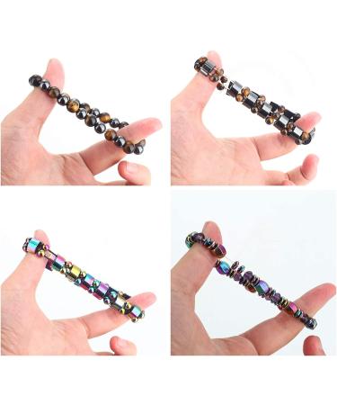 CASSIECA 12 Pcs Hematite Magnetic Bracelet Set for Men and Women - Reiki Tiger Eye Rainbow Beaded Stone Bracelets - Buy Online on GoSupps.com